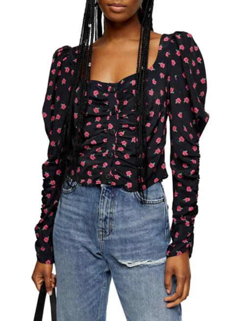 TOPSHOP - Floral Ruched Bust Prairie Top